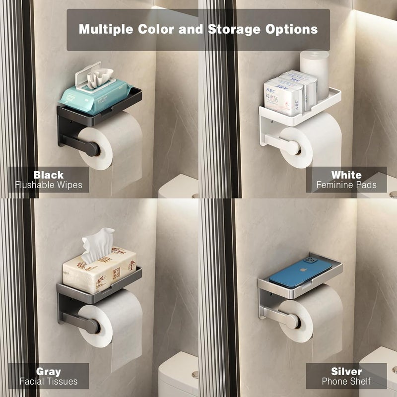 Voldra Toilet Paper Holder with Phone Shelf, Self-Adhesive or Screw-in Toilet Tissue Roll Holder Wall Mount, Rustproof & Multifunctional Bathroom Toilet Paper Holder Storage Dispenser(Black) - Image 5